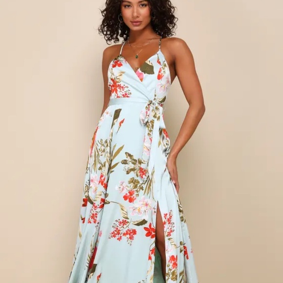 Lulus Still The One Sage Green Floral Print Satin Maxi Dress! Brand new! - Picture 4 of 11
